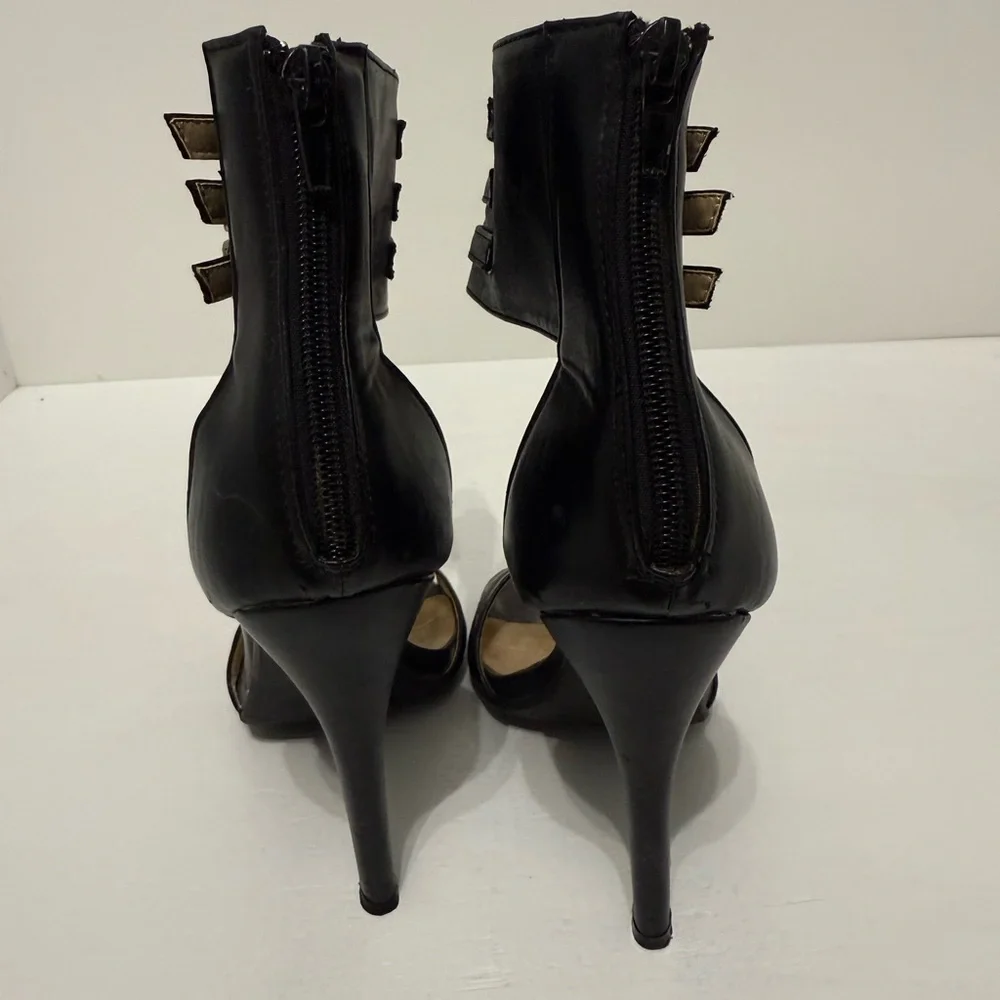 Shoe Republic LA Black and Gold Strappy Heels - Picture 3 of 5